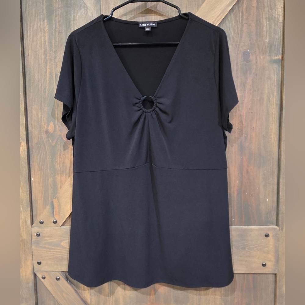 Lane Bryant V Neck Keyhole Blouse Black Size 18/20